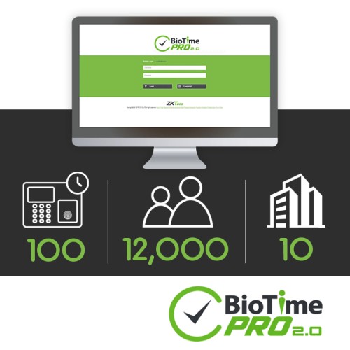                BioTime Pro 2.0 Enterprise / Licencia permanente 100 dispositivos - 12,000 usuarios - 10 multiempresa / ZKTeco (ZKT0820007)